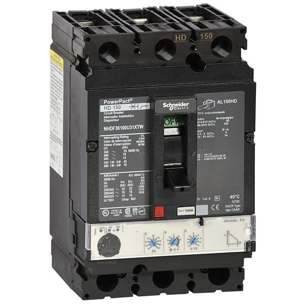 Schneider Electric, PowerPact, PowerPact Molded Case Circuit Breaker 3-Pole 60A, Breaking Capacity 14 kA, DIN Rail