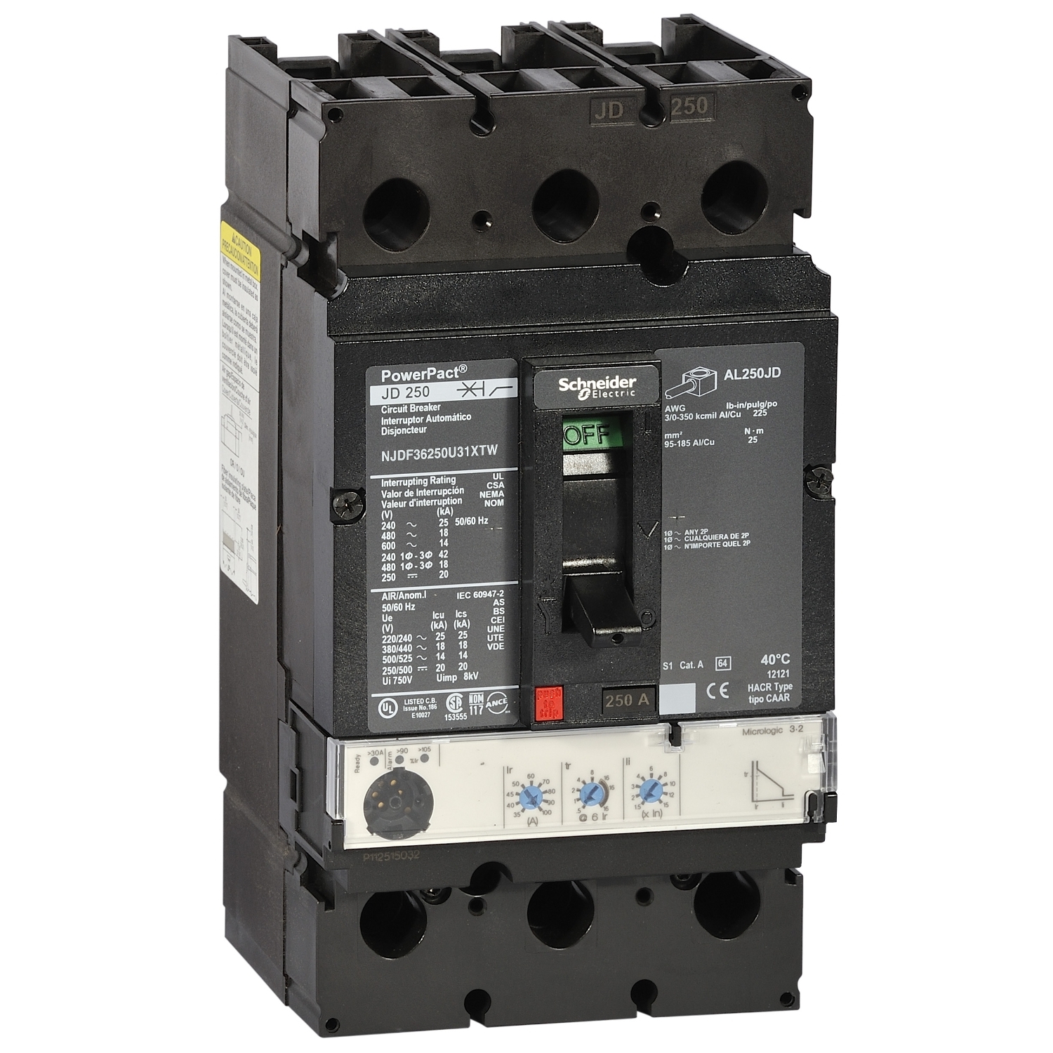 Schneider Electric PowerPact NJGF36 Electronic Circuit Breaker 250A 525V, DIN Rail Type AC