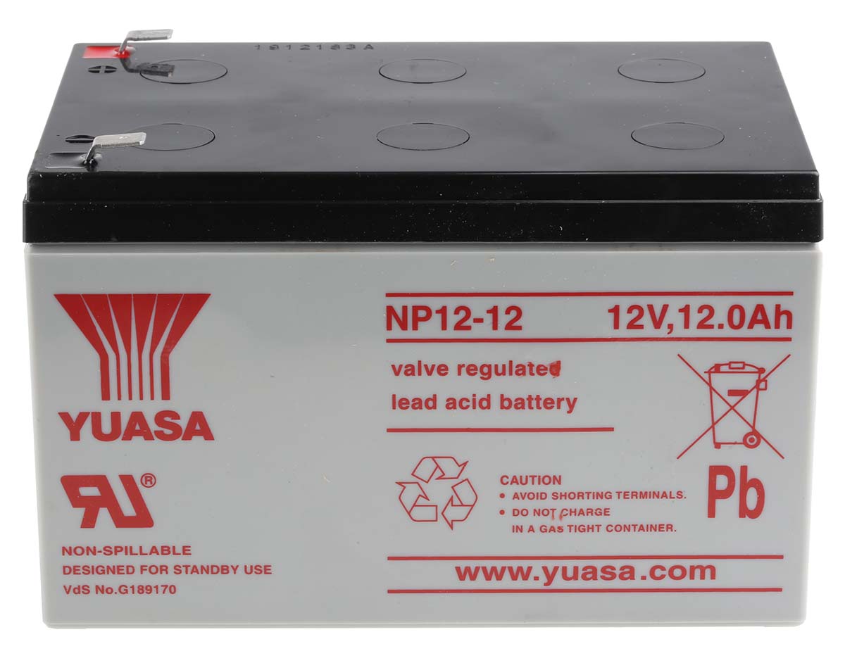 Yuasa 12 V, Faston F2 Sealed Lead Acid Battery, 12 Ah, 98mm x 97.5 mm