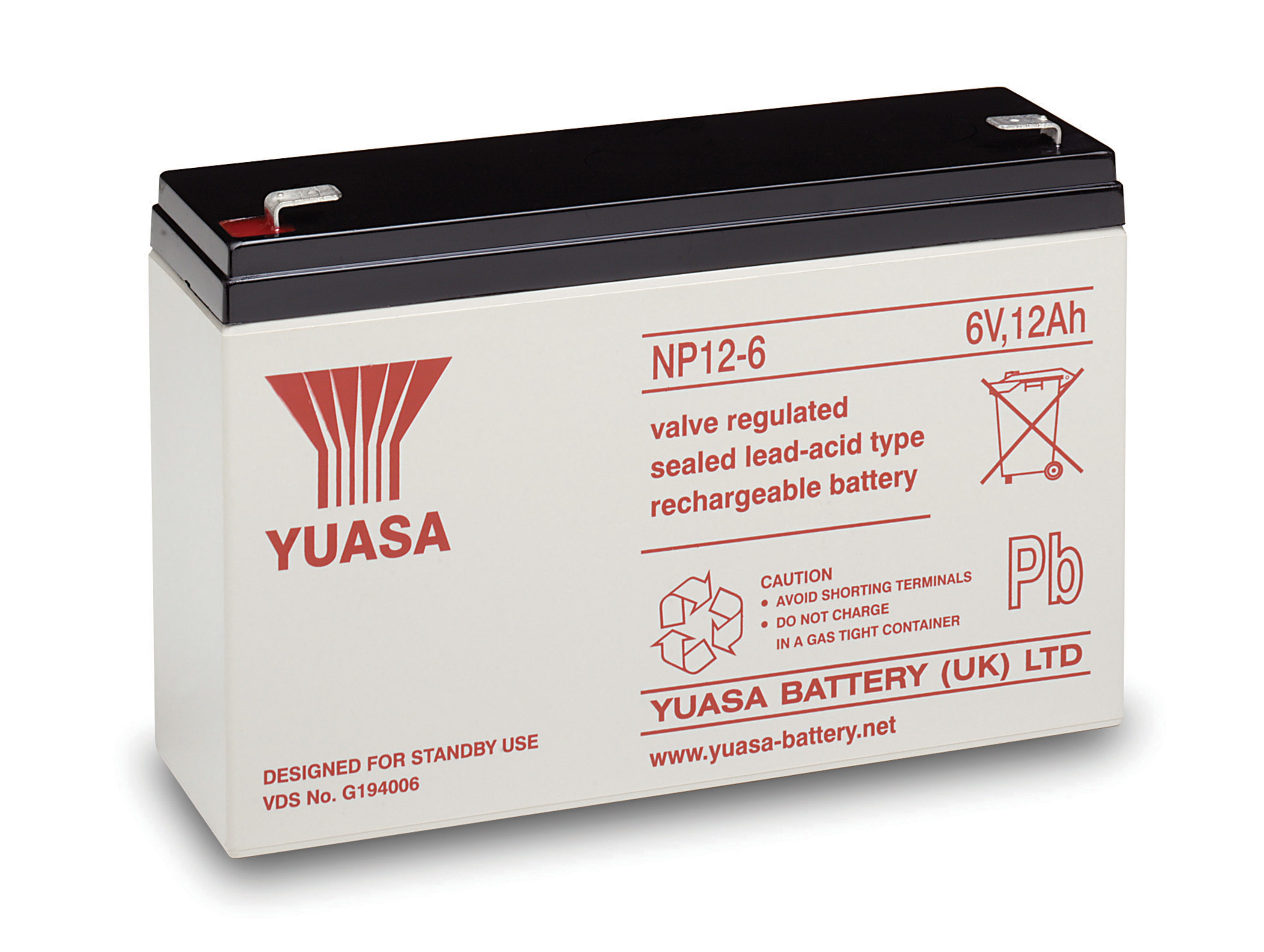 np12-6l Yuasa 6 V, Faston Sealed Lead Acid Battery, 12 Ah, 50mm x 97.5 mm