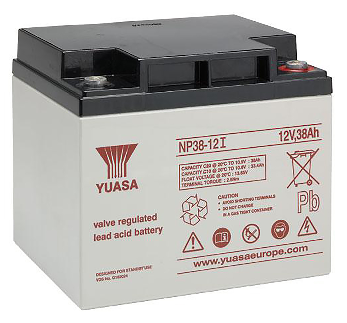 Yuasa 12 V Sealed Lead Acid Battery, 38 Ah, 165mm x 170 mm