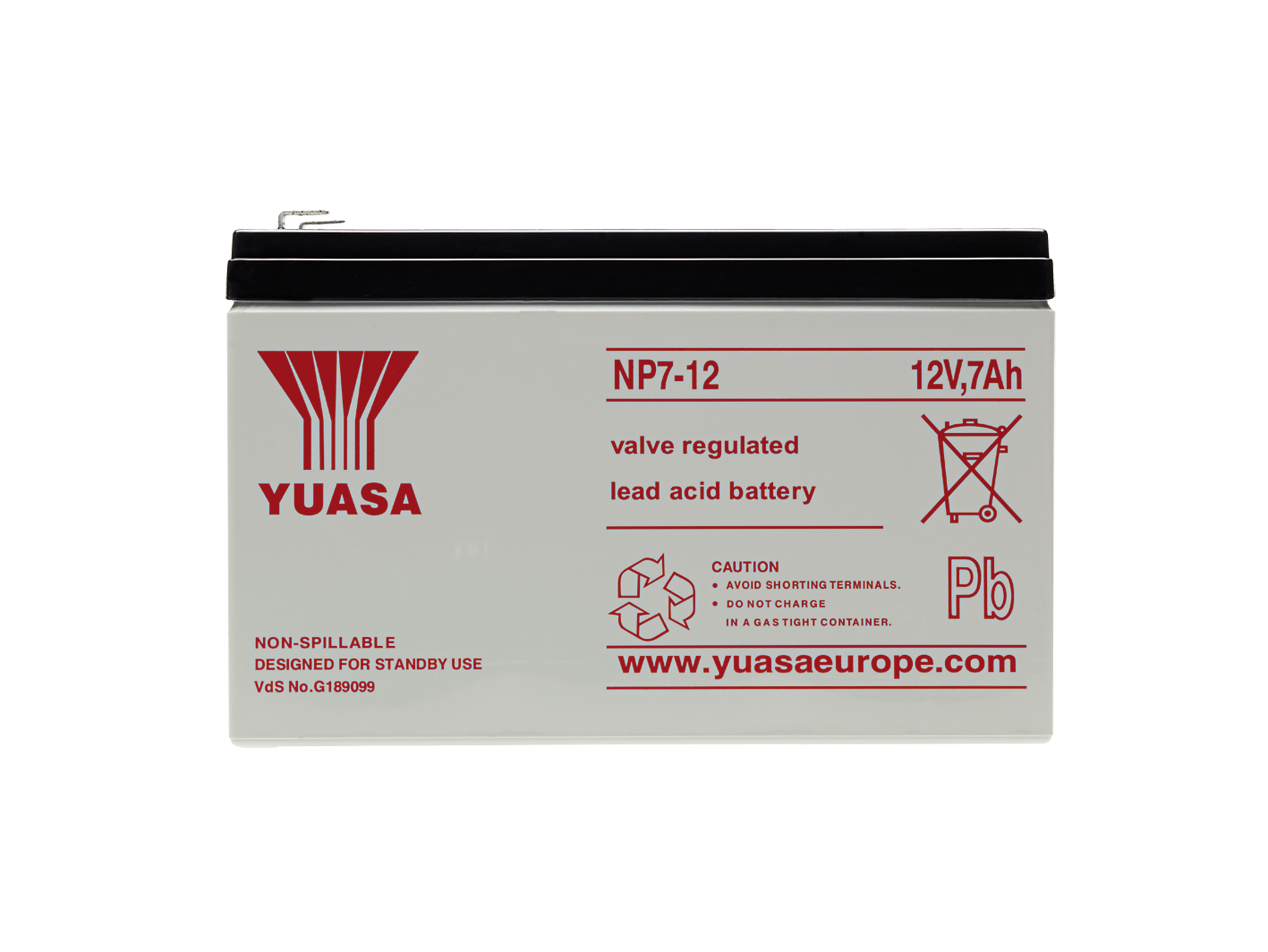 Yuasa 12 V, Faston F1 Sealed Lead Acid Battery, 7 Ah, 65mm x 97.5 mm