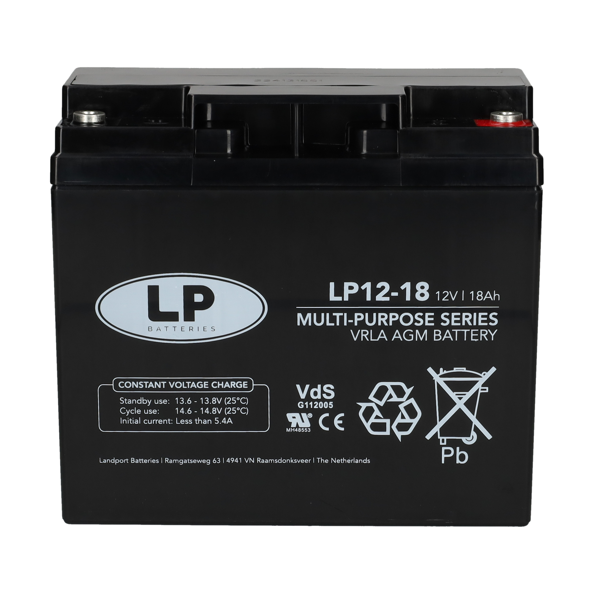 Landport Batteries 12 V, T12 Lead Acid Battery, 18 Ah, 77mm x 168 mm x 182 mm