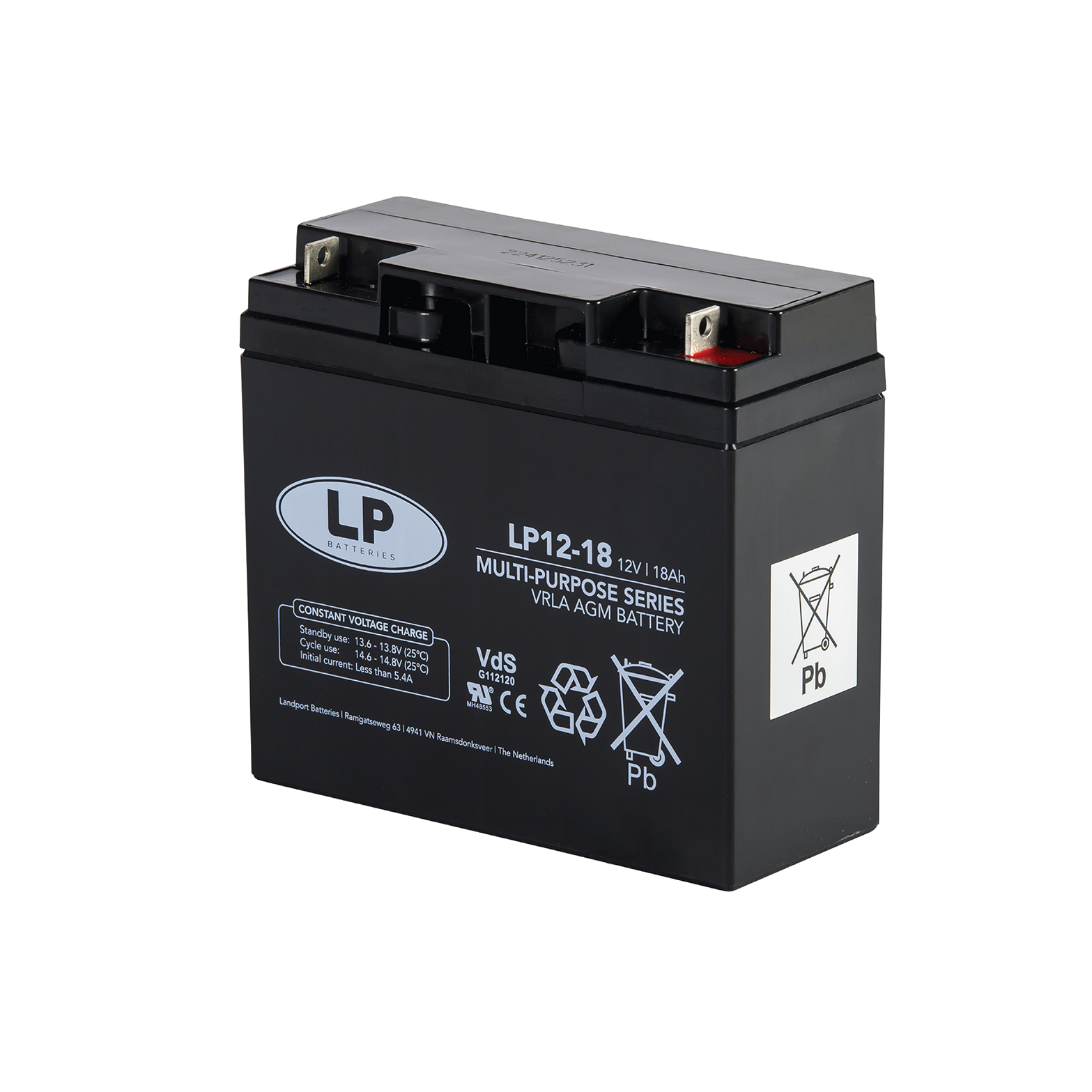 Landport Batteries 12 V, T3 Lead Acid Battery, 18 Ah, 77mm x 168 mm