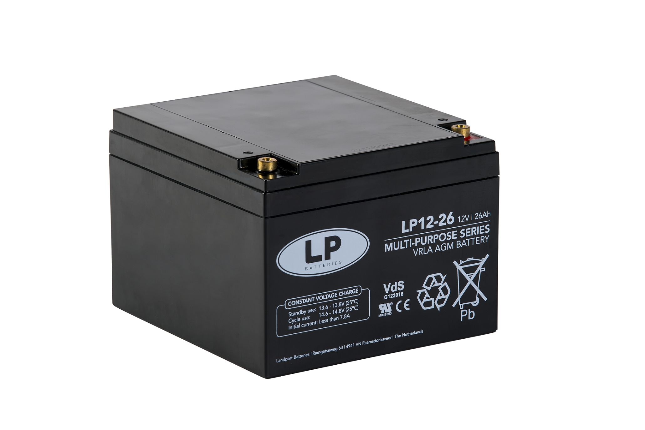 Landport Batteries 12 V, T12 Lead Acid Battery, 26 Ah, 175mm x 125 mm
