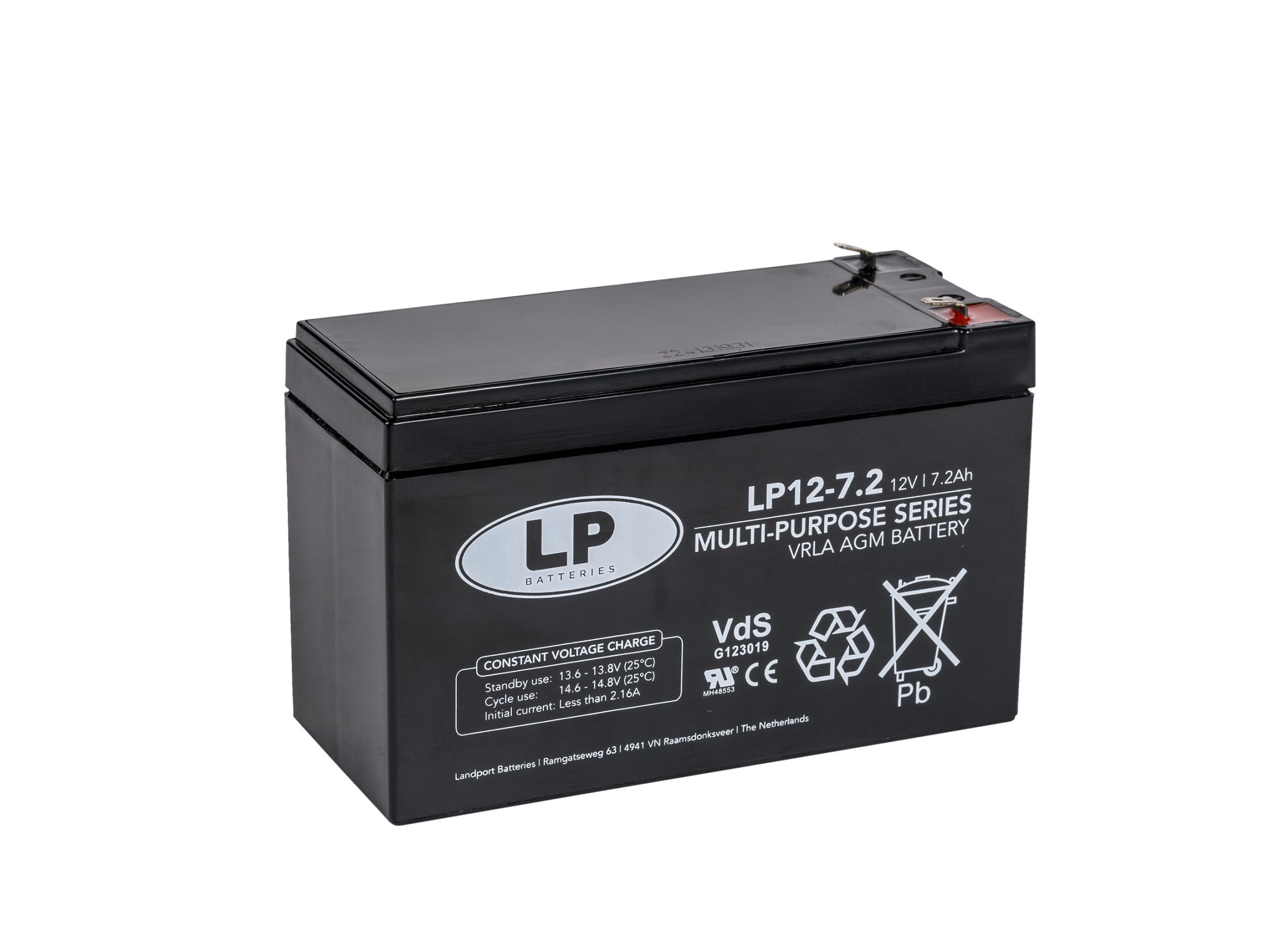 Landport Batteries 12 V, T1 Lead Acid Battery, 7.2 Ah, 65mm x 100 mm