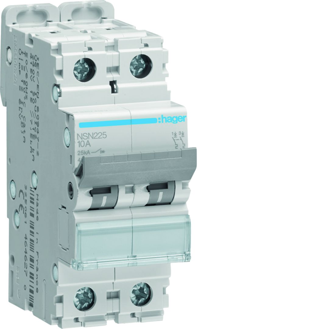 Hager NSN NSN Miniature Circuit Breaker, 2-Pole, 25A, Type D, 415V ac AC, 25 kA Breaking Capacity