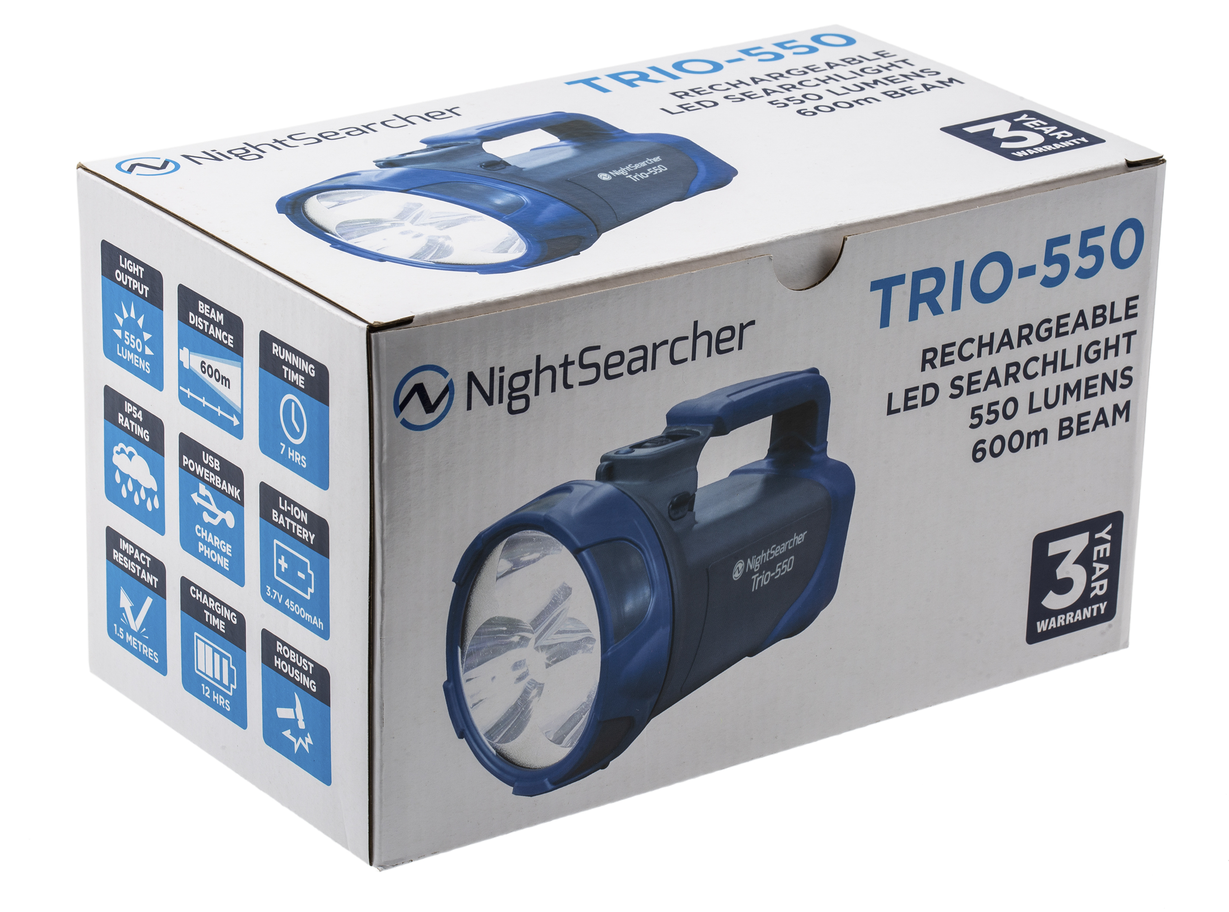 nstrio550 Nightsearcher LED Searchlight Grey, Yellow, Blue Rechargeable
