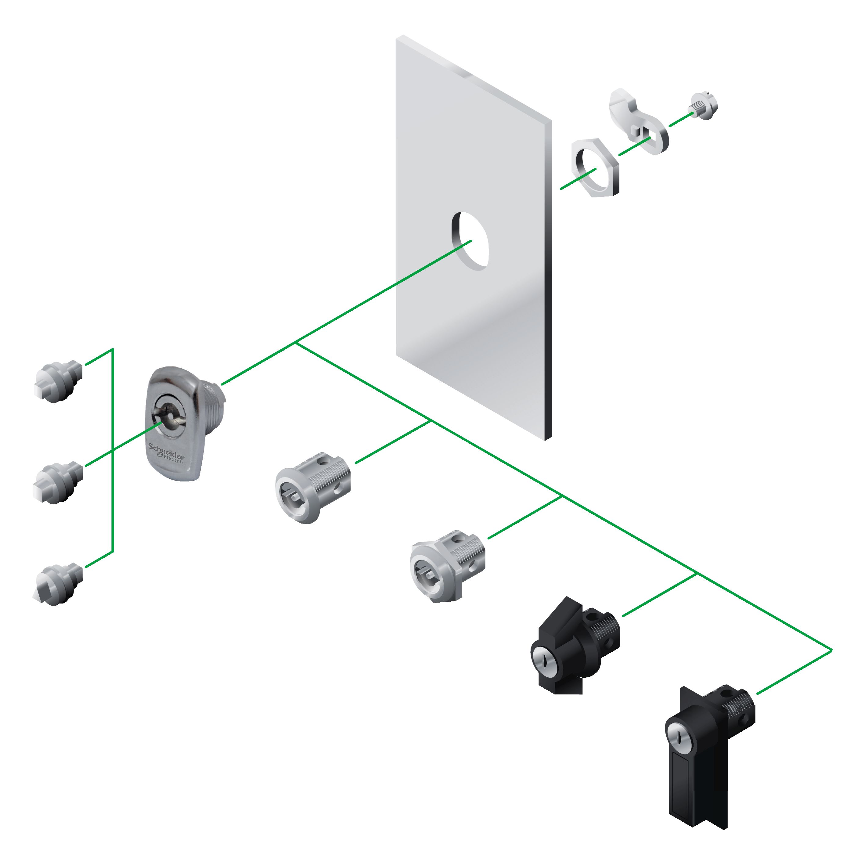 Schneider Electric Chrome Plated Zamak Locking Handle, Round Lock