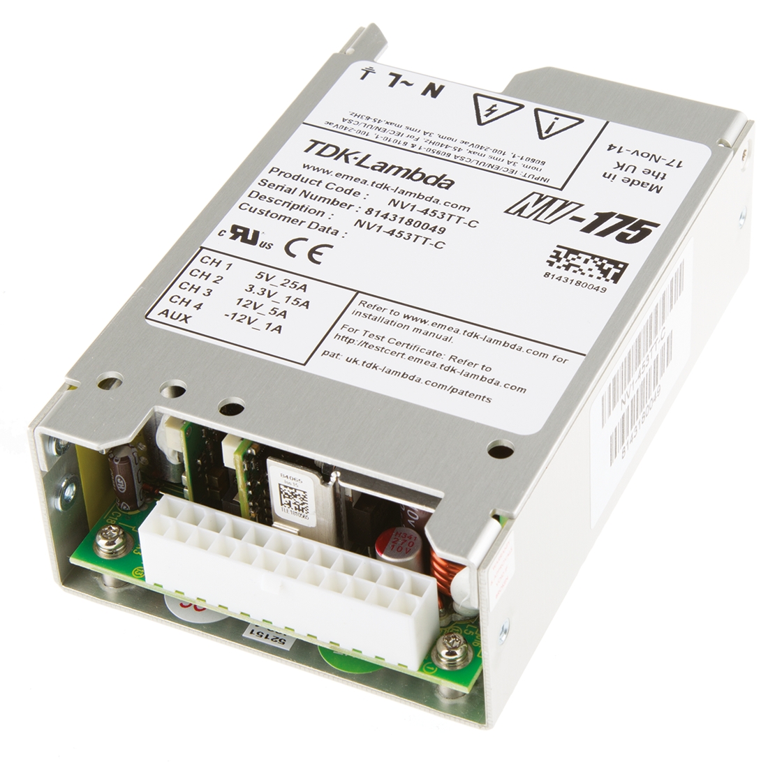 TDK-Lambda Switching Power Supply, NV1-453TT-C 4 Output 5V dc, 175 W, Input 90V ac to  264V ac
