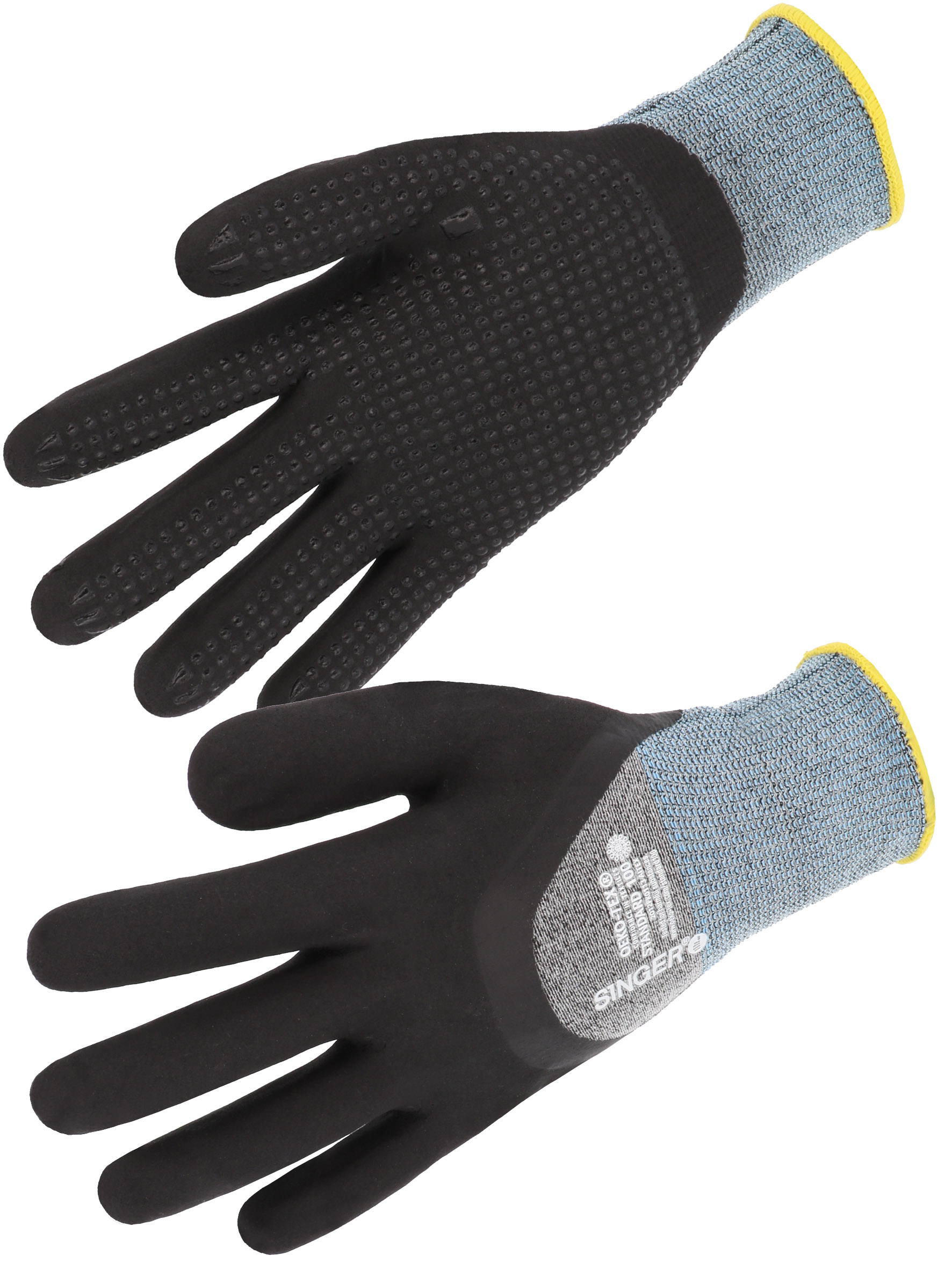 SINGER SAFETY NYMFIT01 Black, Grey Elastane, Polyamide Work Gloves, Size 10, Nitrile Foam Coating