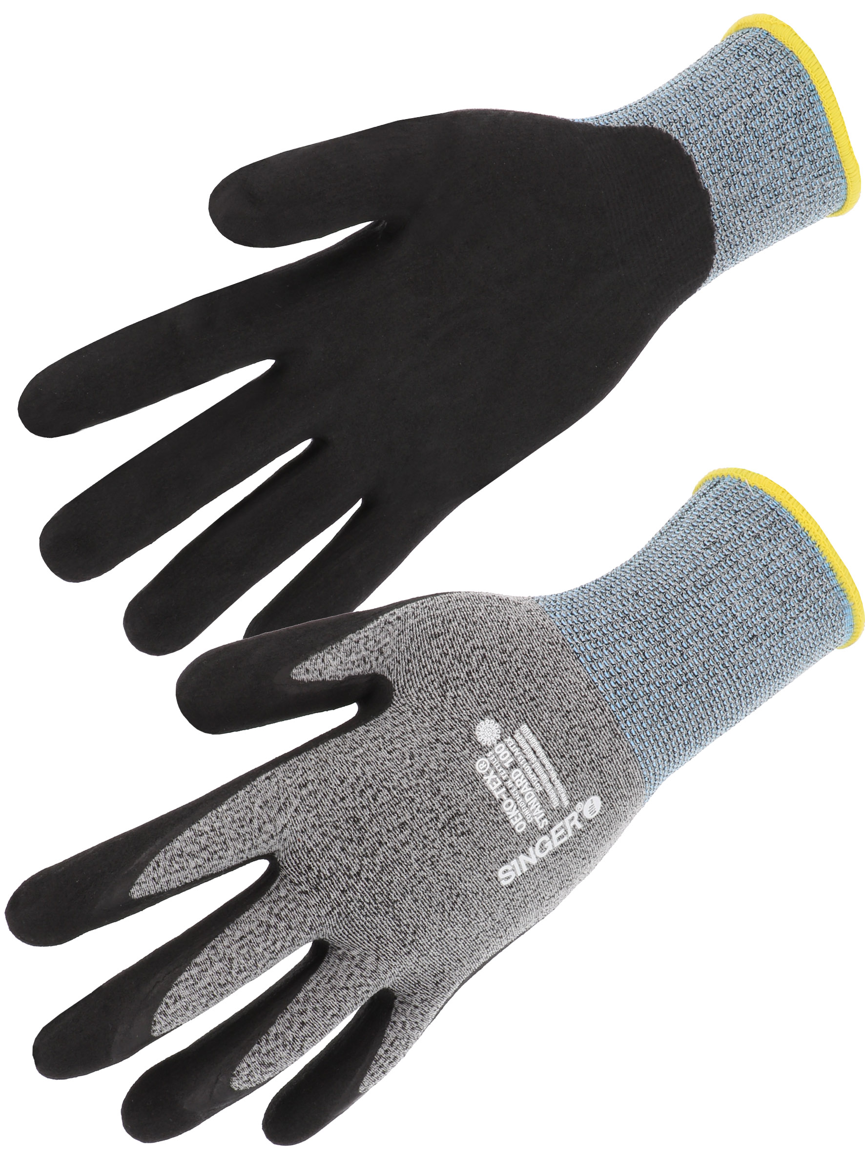 SINGER SAFETY NYMFIT03 Black, Grey Elastane, Polyamide Work Gloves, Size 7, Nitrile Foam Coating