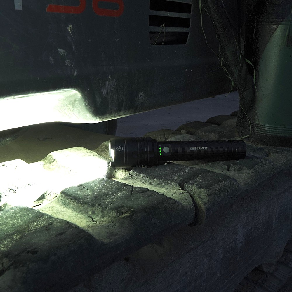 obs-fl4 Observer Tools LED Tactical Torch Black Rechargeable