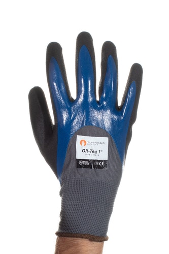 Tornado Oil-Teq 1 Black, Blue Nylon Work Gloves, Size 9, Polymer Coating