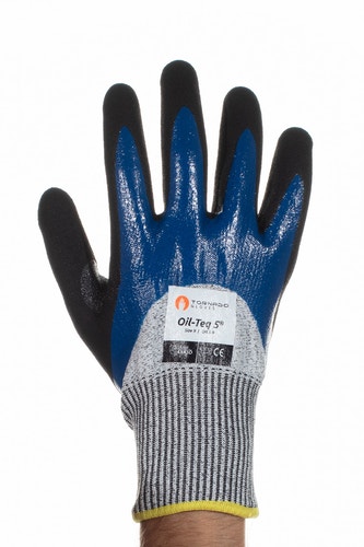 Tornado Oil-Teq Blue, Black Nylon Work Gloves, Size 9, Polymer Coating