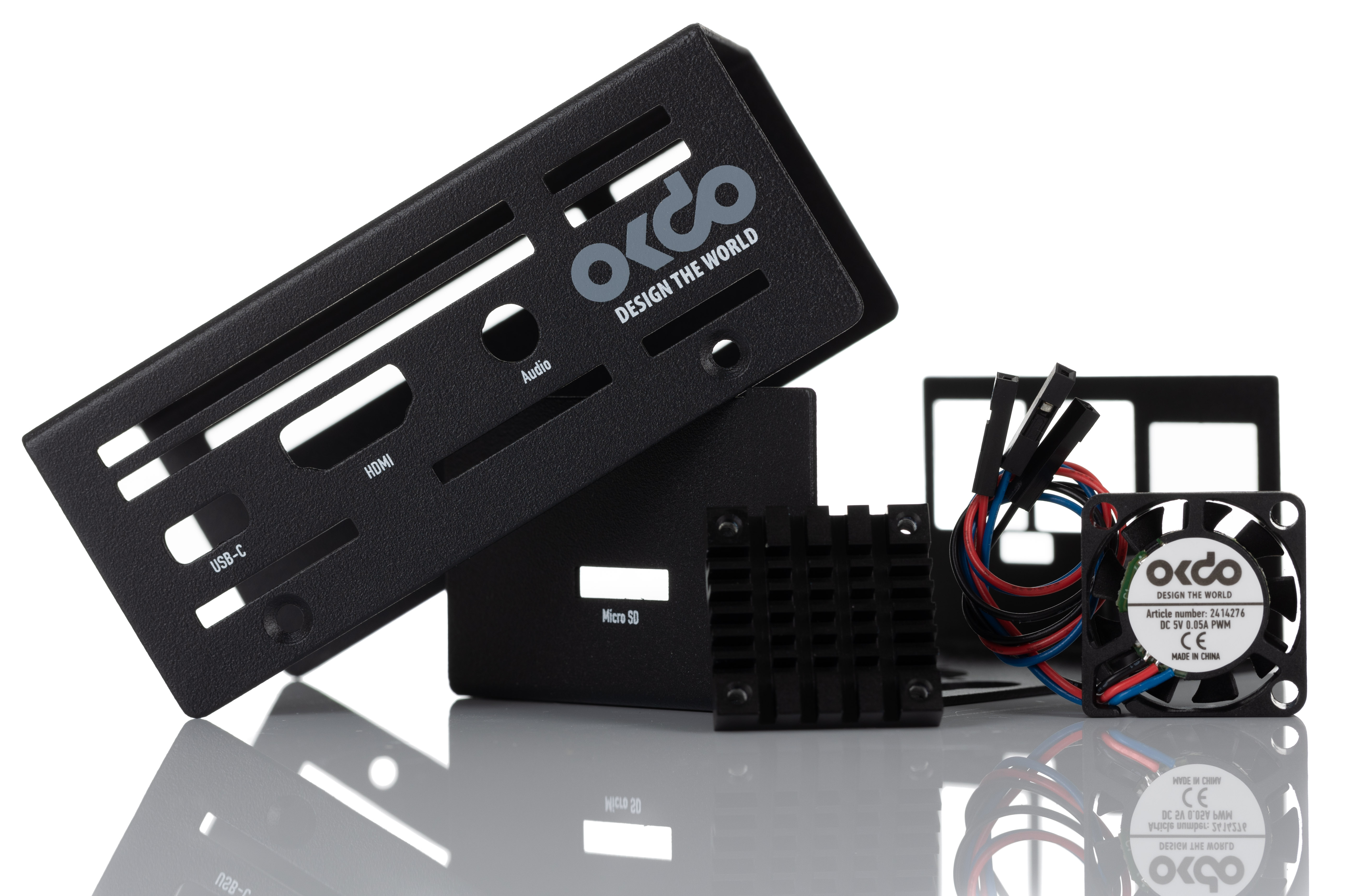 Okdo Metal ROCK SBC Case for use with ROCK 4 Model SE Single Board Computer, Black