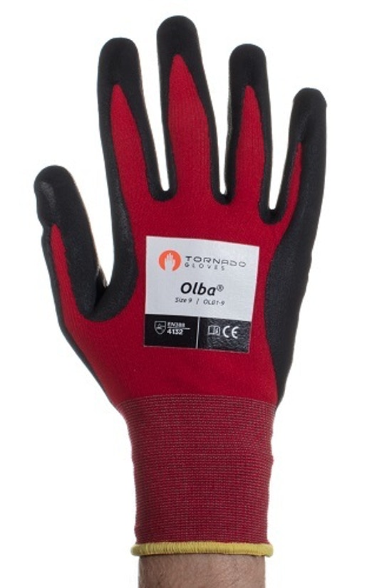 Tornado Olba Red Nylon Work Gloves, Size 6, Polymer Coating