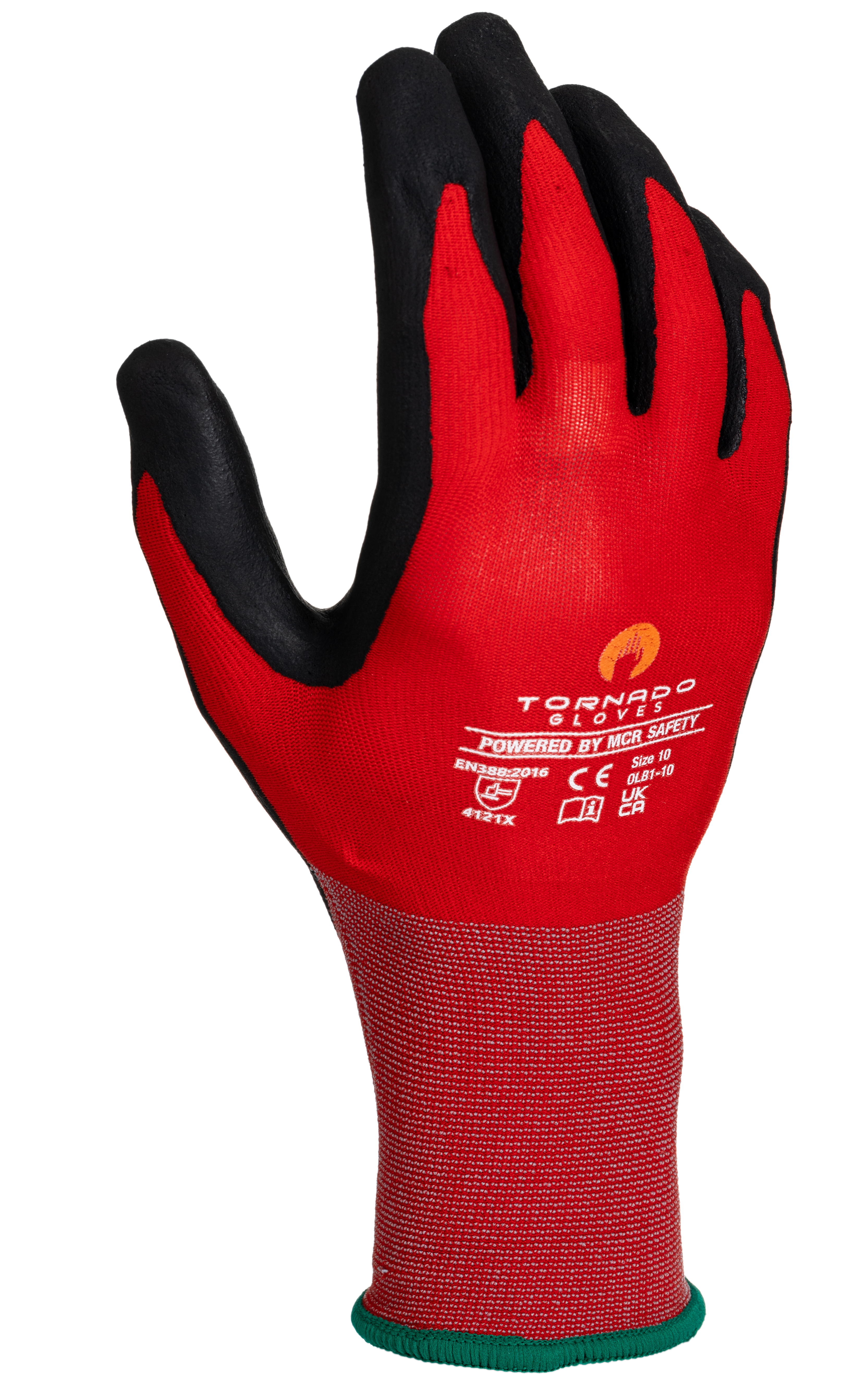 Tornado Olba Red Nylon Work Gloves, Size 10, Polymer Coating