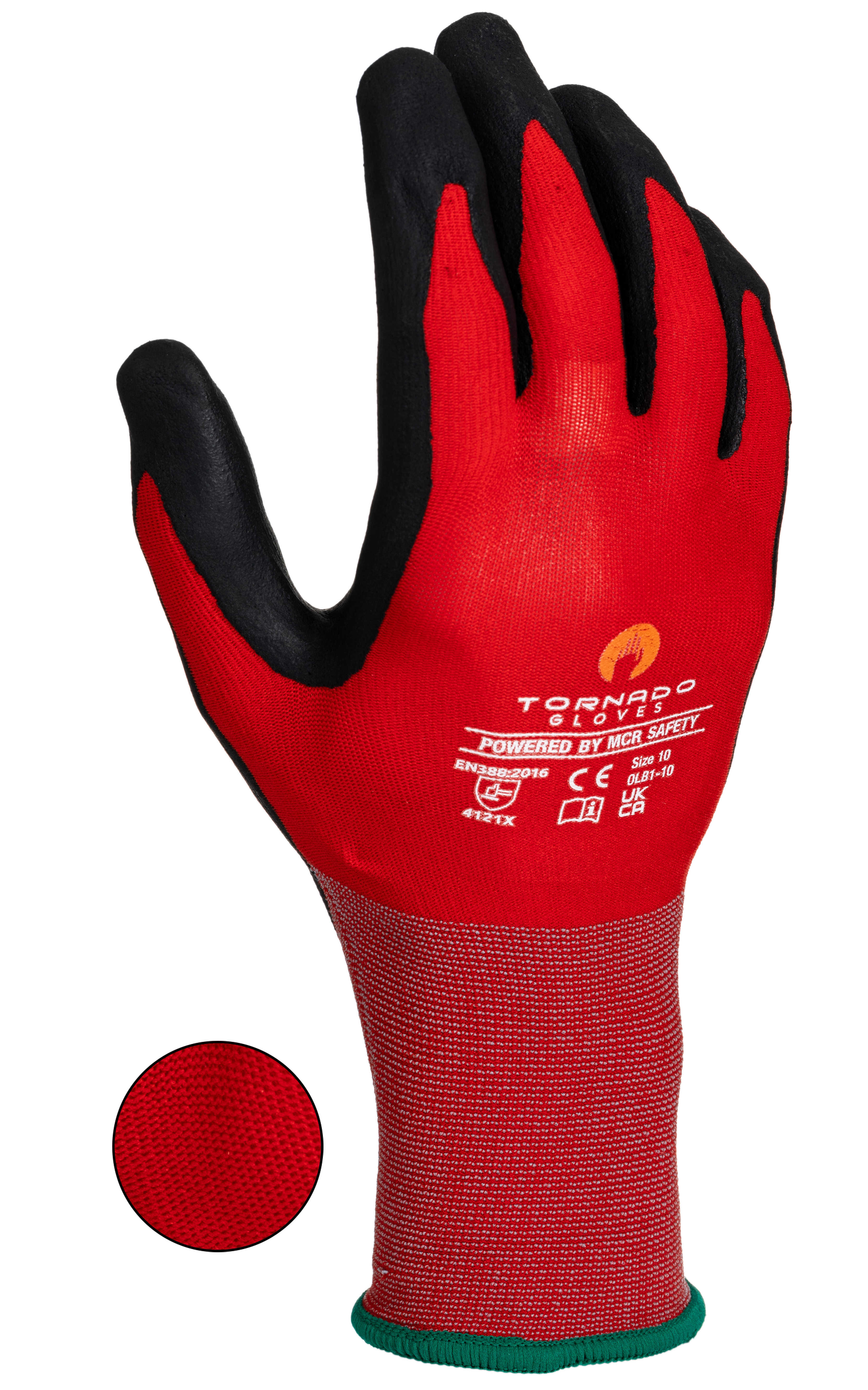 olb1-10 Tornado Olba Red Nylon Work Gloves, Size 10, Polymer Coating