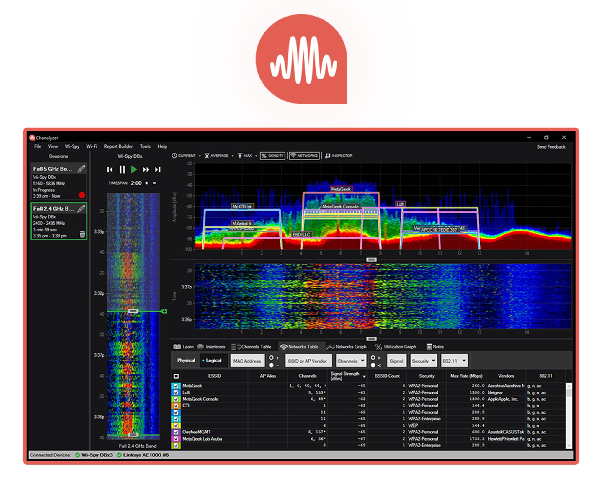 Oscium MetaGeek OS-SFW-000021 Chanalyzer Software, For Use With Wi-Spy DBx, WiPry Clarity, Wi-Spy Lucid, Built-In WiFi