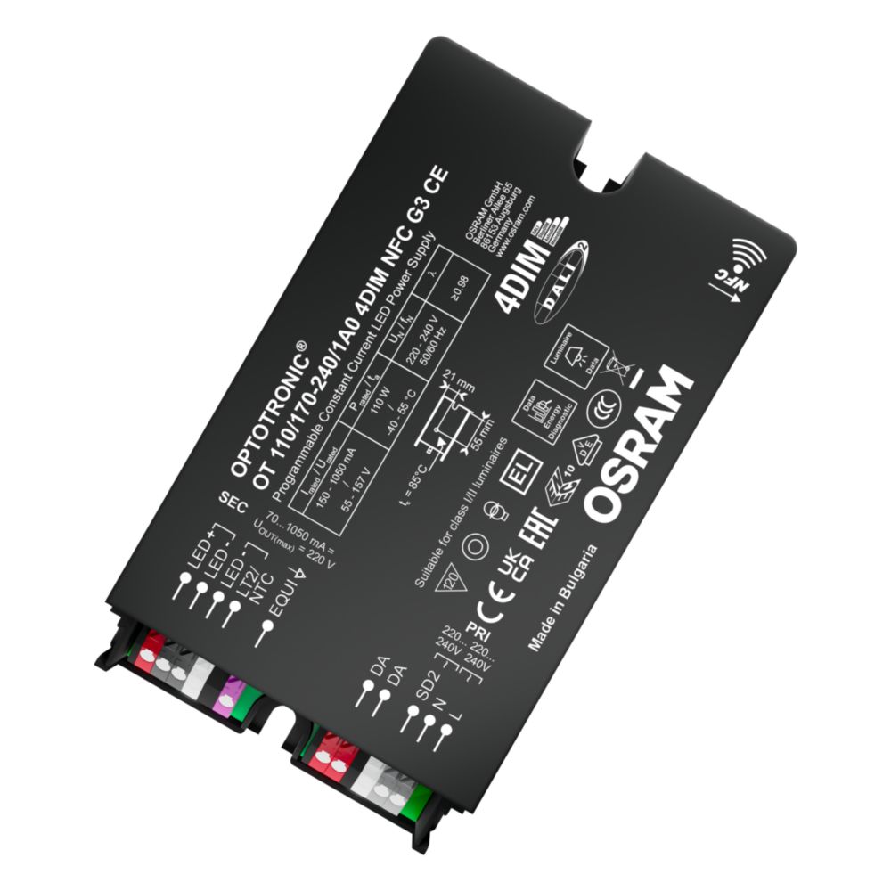 Osram, 157V, 55 V Output, 110 W Output, 1050mA, 150 mA 4DIM/AstroDIM/DALI/MainsDIM/StepDIM