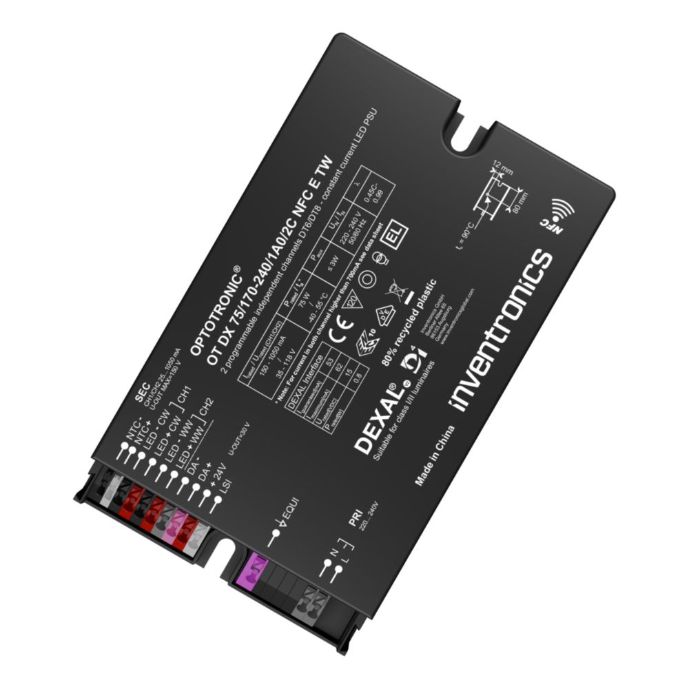 Inventronics Constant Current LED Driver, 118V Output, 75 W Output, 1050mA AstroDIM / DALI/DEXAL/D4i / StepDIM