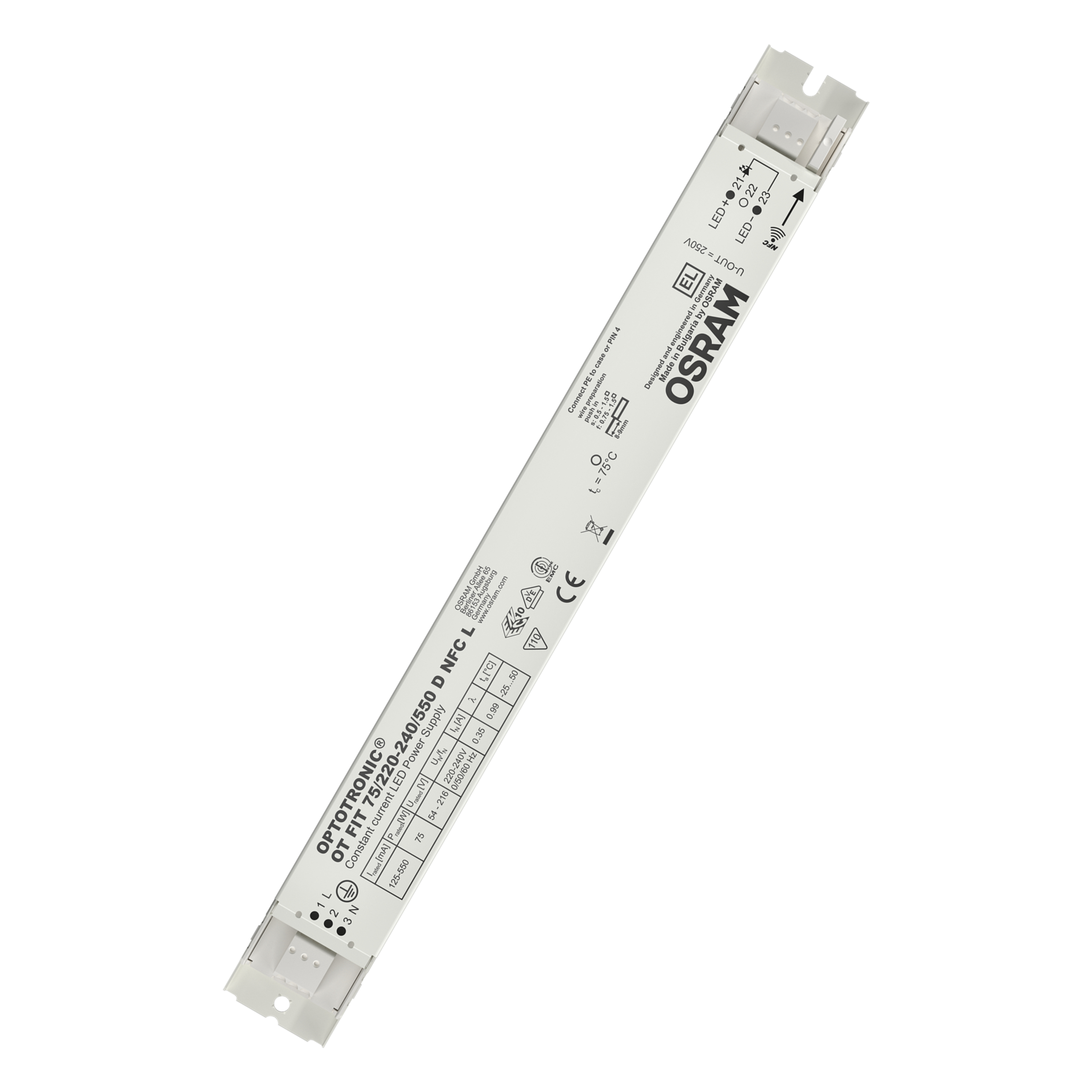 Inventronics LED Driver, 216V, 54 V Output, 75 W Output, 550mA