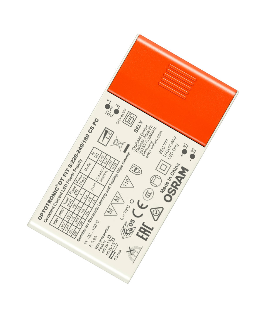Osram LED Driver, 42V Output, 8 W Output, 180mA Dimmable 5 to 100%, Dimmable