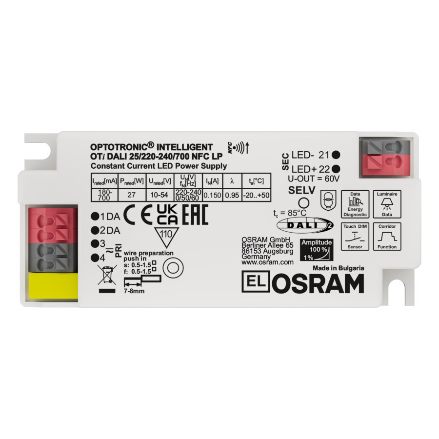 Osram LED Driver, 15V, 54 V Output, 27 W Output, 180mA, 700 mA Amplitude Modulation