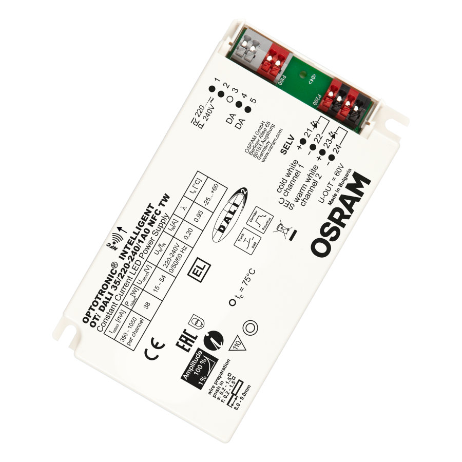 Osram LED Driver, 15V, 54 V Output, 38 W Output, 1050mA DALI