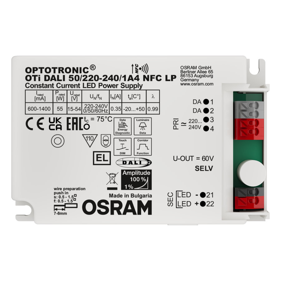 Osram, 15V, 54 V Output, 55 W Output, 1400mA, 600 mA Amplitude Modulation