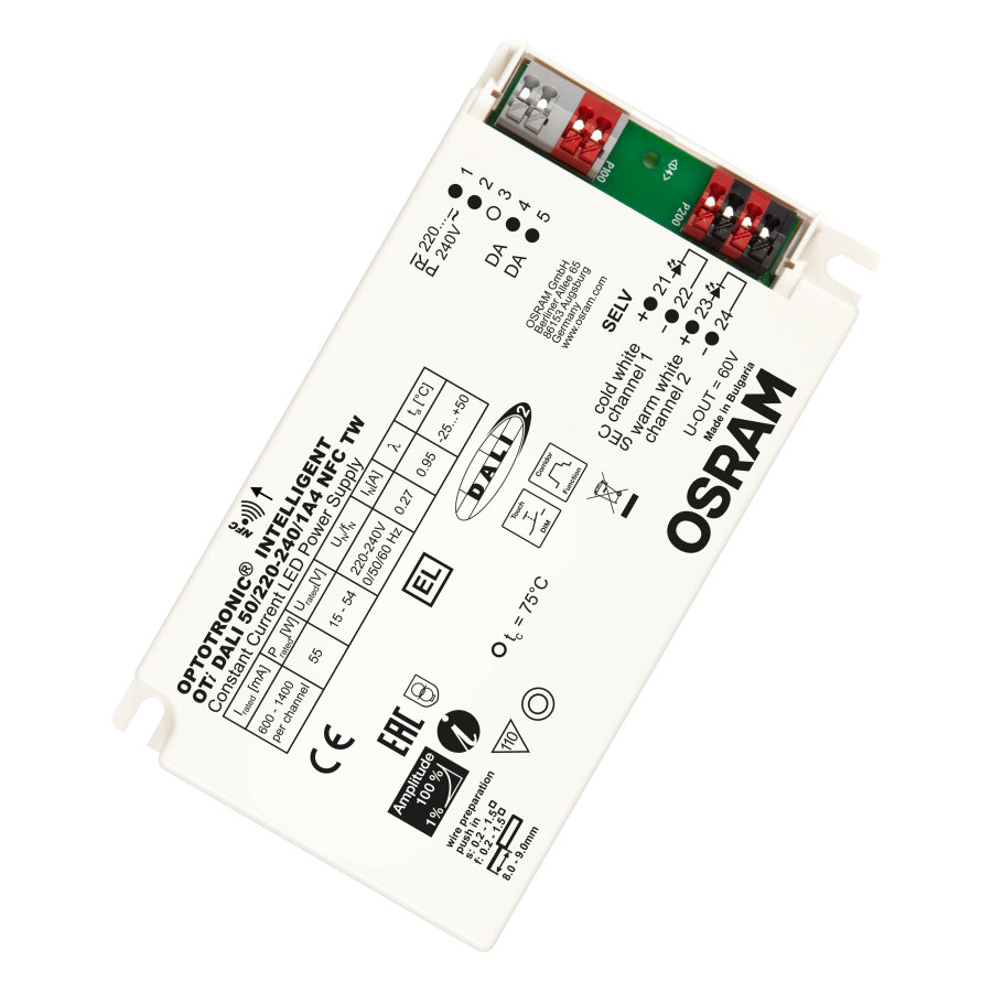 Osram LED Driver, 15V, 54 V Output, 55 W Output, 1400mA DALI