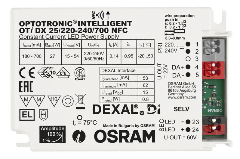 Osram LED Driver, 15V, 50 V Output, 35 W Output, 700mA DALI