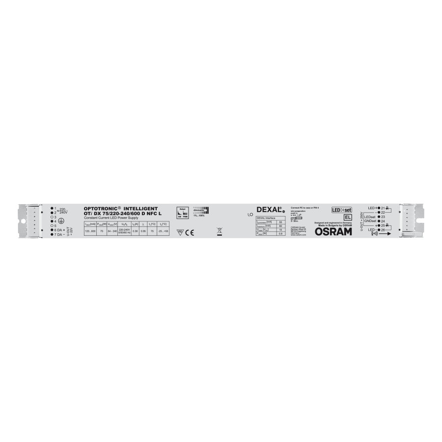 oti-dx-75220-240600-d-nfc-l Osram LED Driver, 240V, 54 V Output, 75 W Output, 600mA DALI2