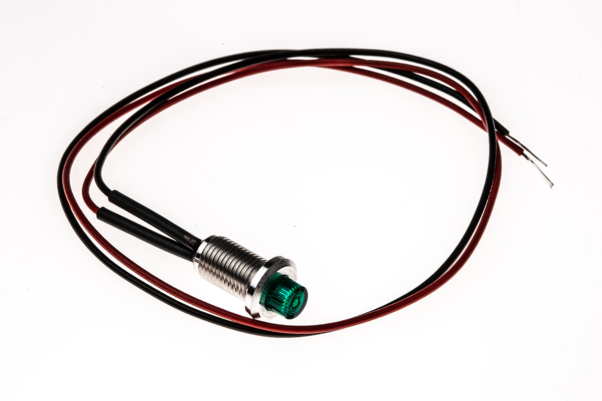 Oxley OXL/CLH/63 Series Series, Green Panel Mount Indicator, Flying Lead Termination 24V ac 15 mA, IP66, 6.4 mm