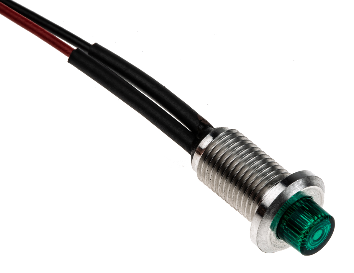 oxlclh63p24acfl30gn Oxley OXL/CLH/63 Series Series, Green Panel Mount Indicator, Flying Lead Termination 24V ac 15 mA, IP66, 6.4 mm