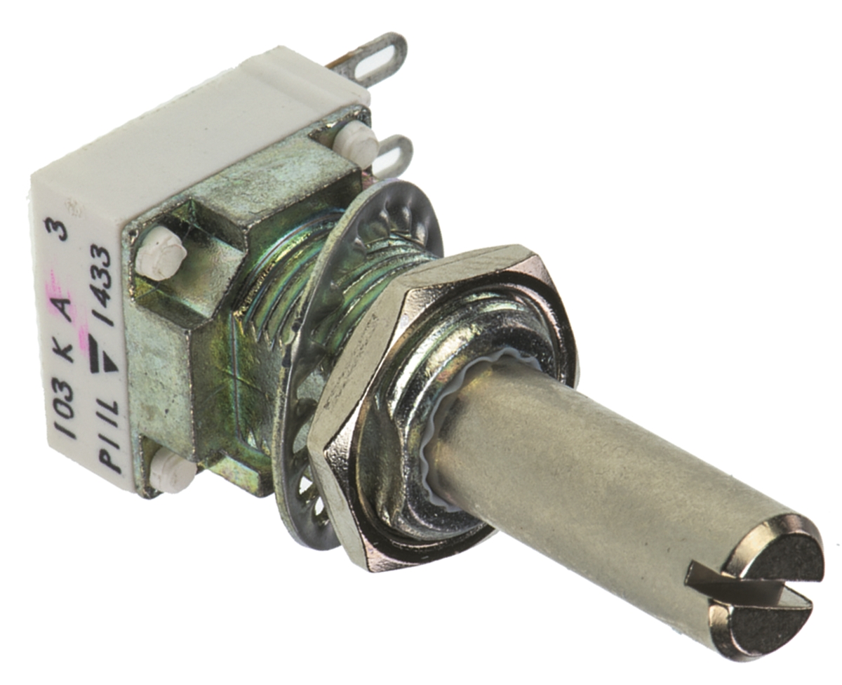 Vishay P11L 10 kΩ Rotary Potentiometer 1-Turns 1-Gang Panel Mount, P11L1V0FLSY00103KA