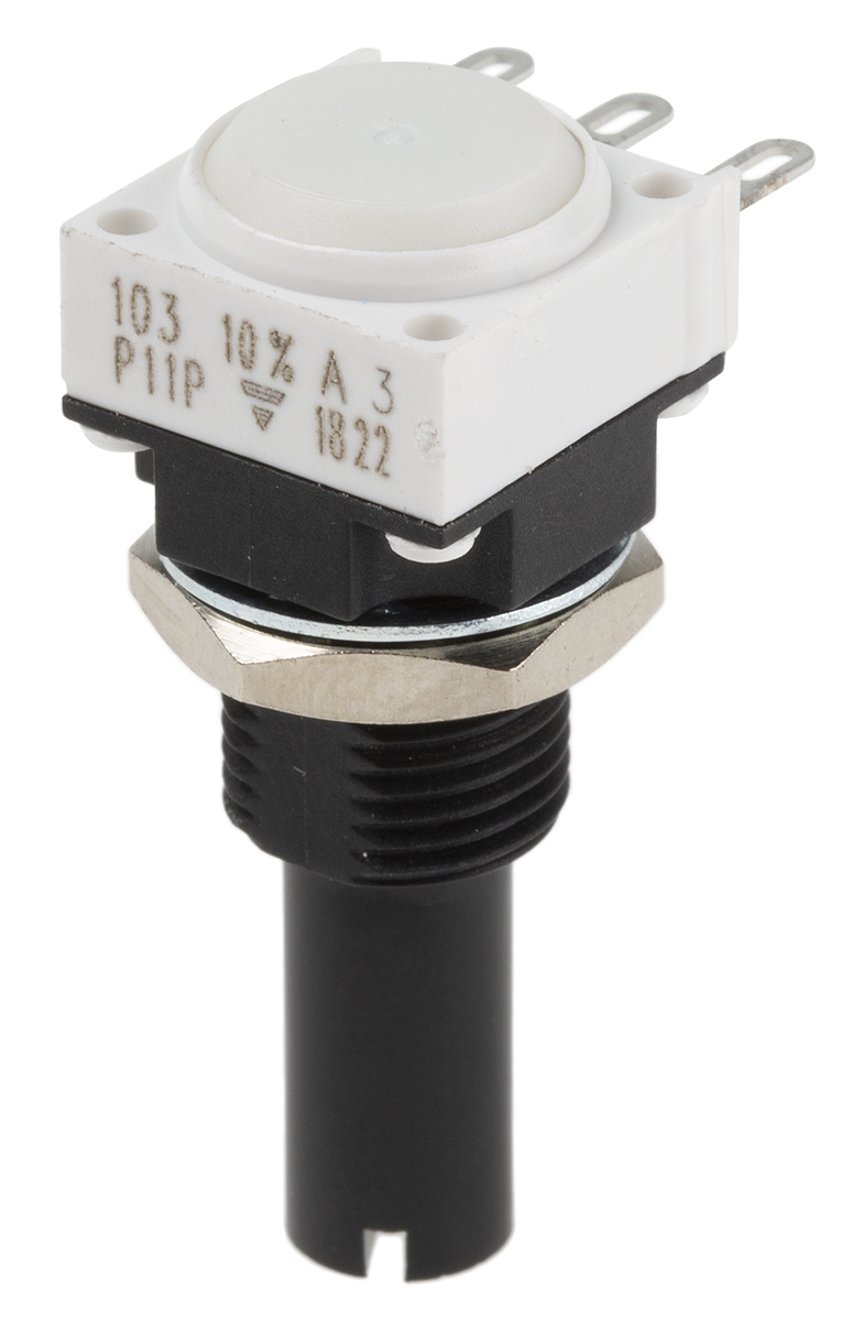 Vishay P11P 10 kΩ Rotary Potentiometer 1-Turns 1-Gang Panel Mount, P11P1F0GJSY00103KA