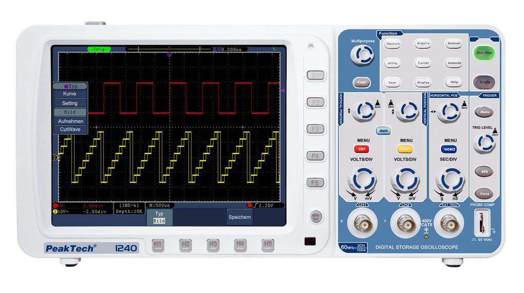 PeakTech 1200 Series, 60 MHz Bench Oscilloscope 2-Channel