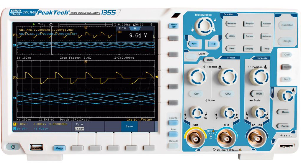 PeakTech P13 Series, 60 MHz Bench Oscilloscope 2-Channel