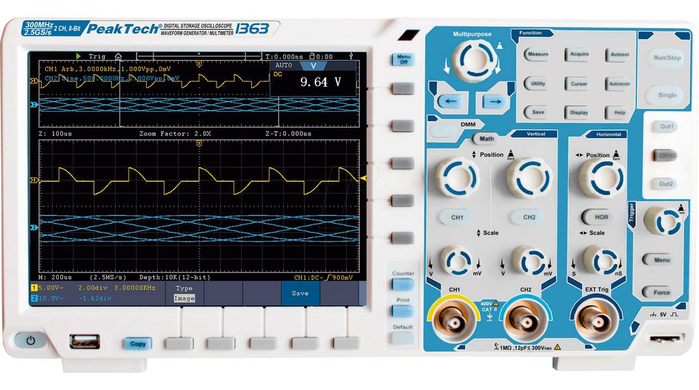 PeakTech P13 Series, 300 MHz Bench Oscilloscope 2-Channel