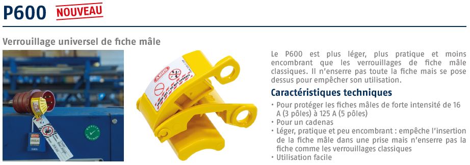p600 ABUS Yellow 1-Lock Lockout Polycarbonate CEE Plug Lockout, 7 mm