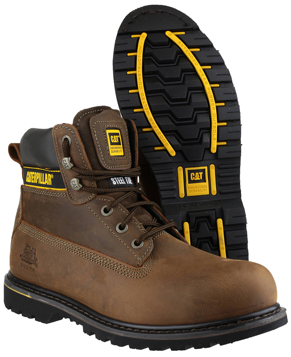 p708025 CAT Holton Brown Steel Toe Capped Men's Safety Boots 10, EU 44
