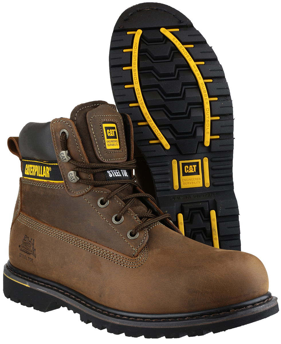 p708025 CAT Holton Brown Steel Toe Capped Men's Safety Boots 8, EU 42