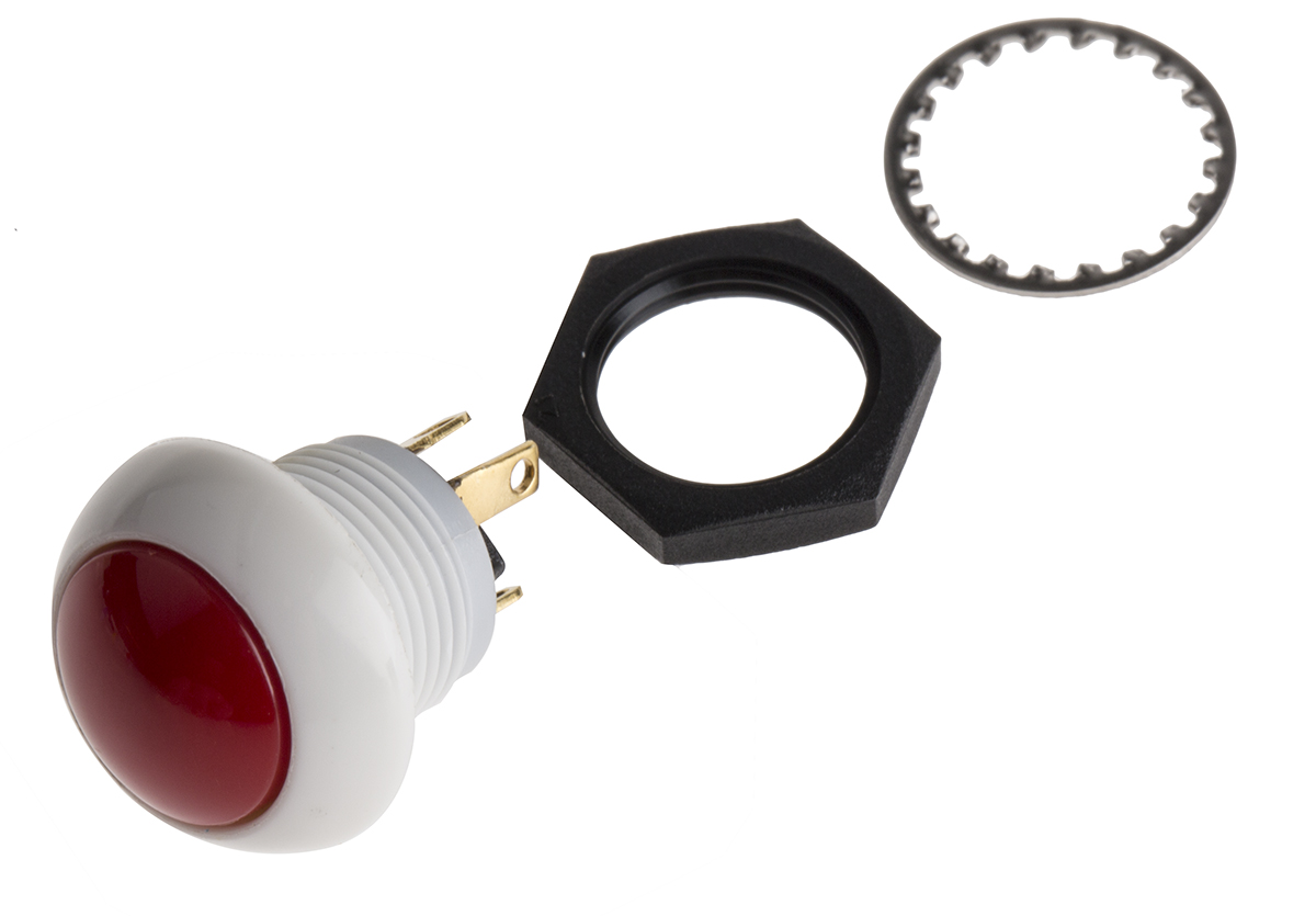 Otto P9 Series Push Button Switch, Momentary, Panel, 12 mm Cutout, DPDT, Red LED, IP64, 28 V dc 115 V ac