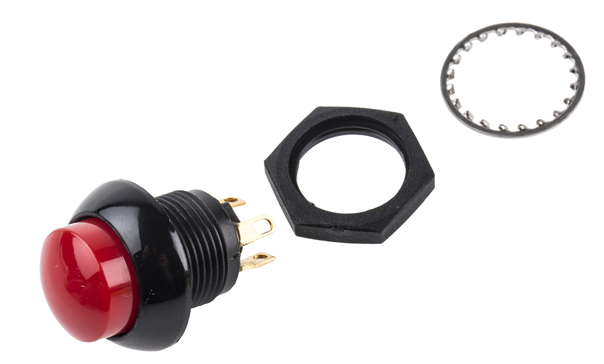 Otto P9 Series Push Button Switch, Momentary, Panel, 0.5 in Cutout, DPDT, Red LED, IP68, 28 V dc 115 V ac