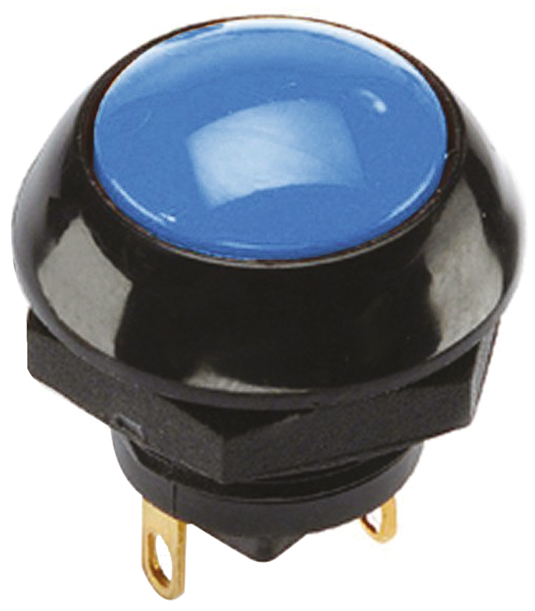 Otto P9 Series Push Button Switch, Momentary, Panel, 0.5 x 0.5 in Cutout, SPDT, Blue LED, IP68S, 28 V dc 115 V ac