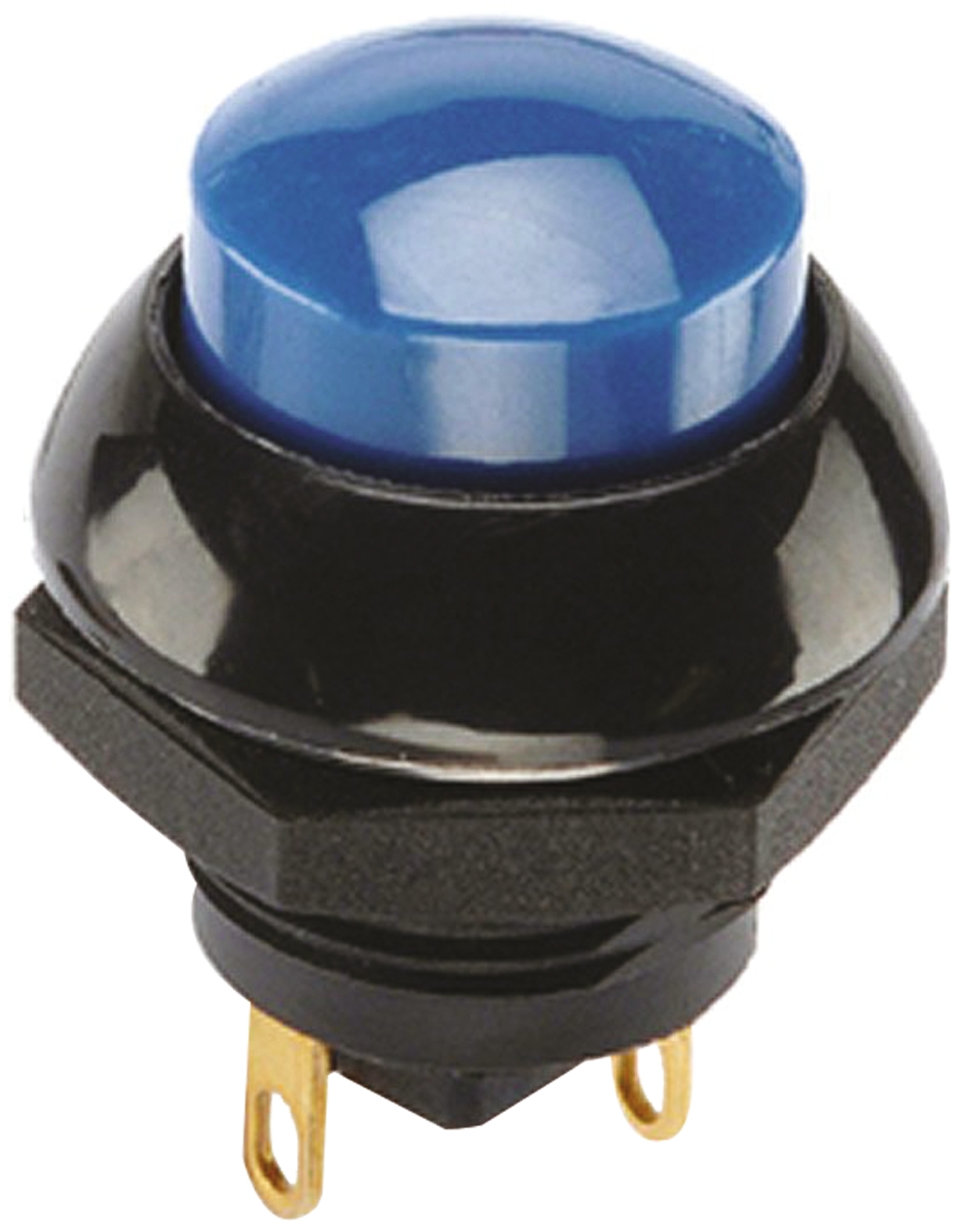 Otto P9 Series Push Button Switch, Momentary, Panel, 0.5 x 0.5 in Cutout, SPDT, Blue LED, IP68S, 28 V dc 115 V ac