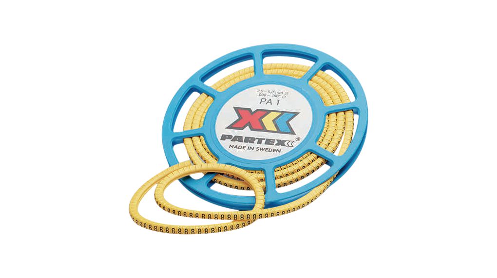 Partex Marking Systems PA Clip-On Cable Marker, Yellow, Pre-printed "1", 5 mm Cable Yellow, 2.5 mm Cable, PA-10003SV40.1