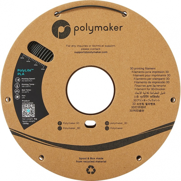 pa02037 Polymaker 1.75 mm Black PLA 3D Printer Filament, 3 kg
